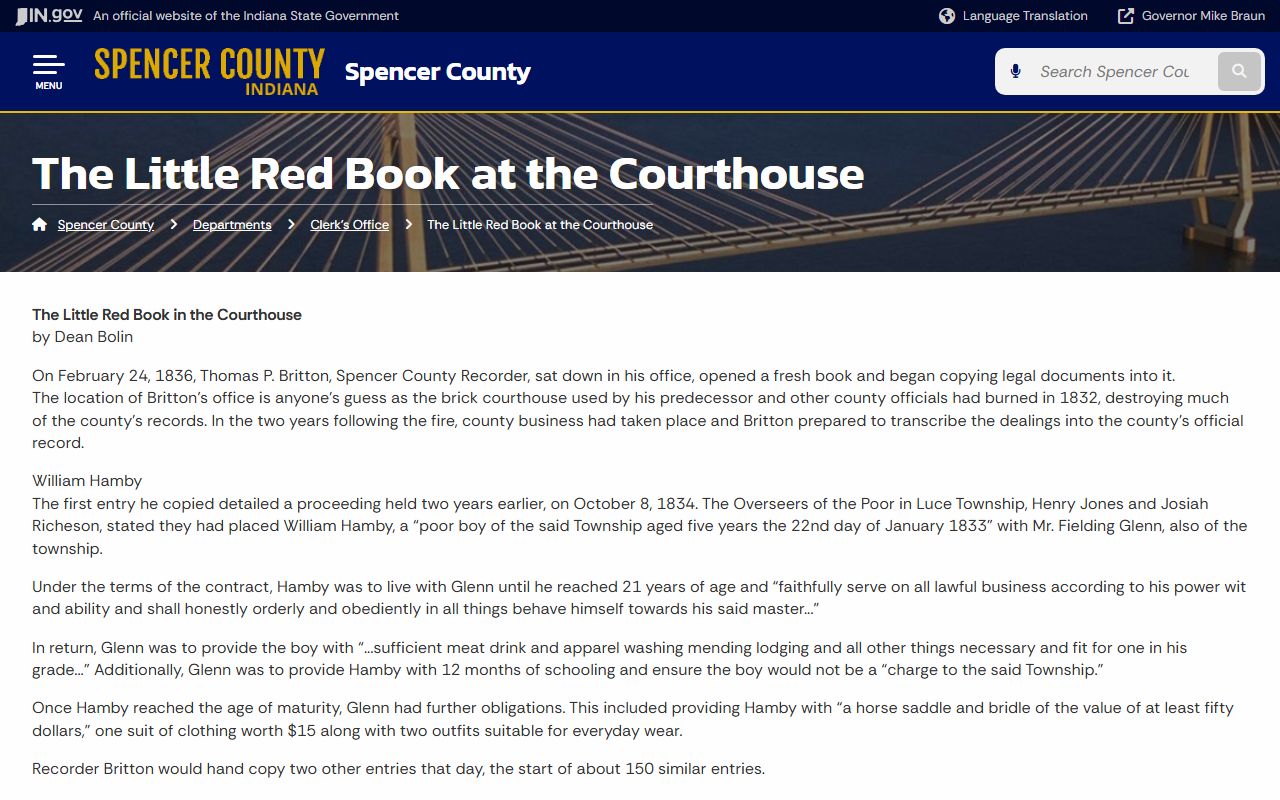 Spencer County Clerk records history Little Red Book