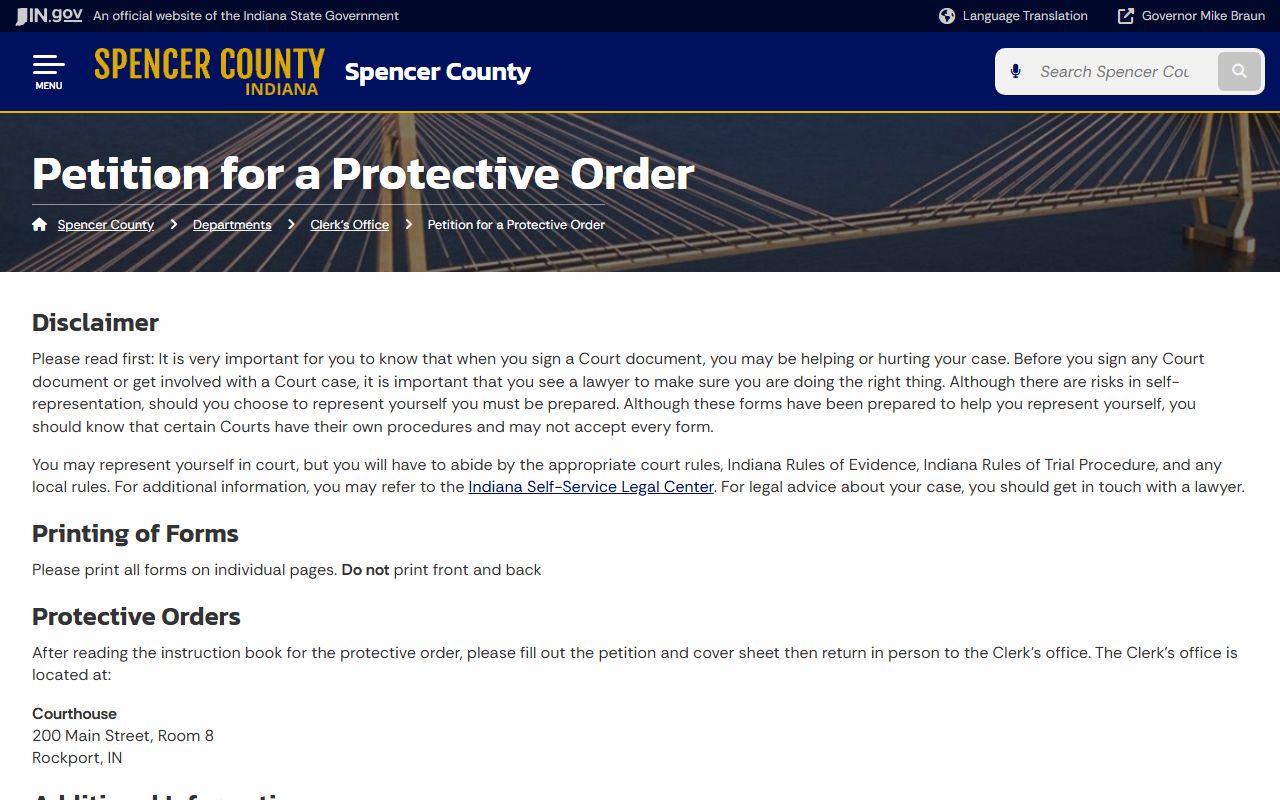 Spencer County Clerk protective order records packet