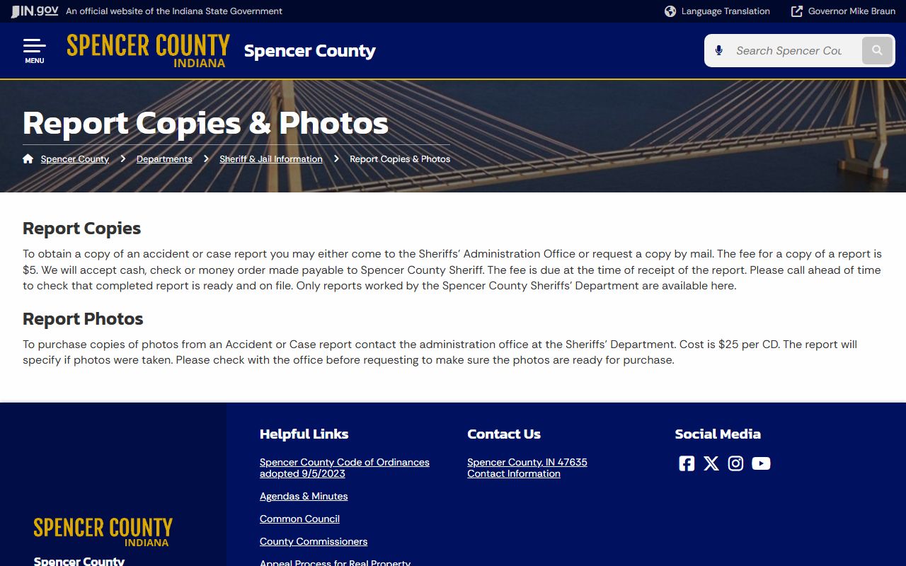 Spencer County arrest records sheriff report copies source