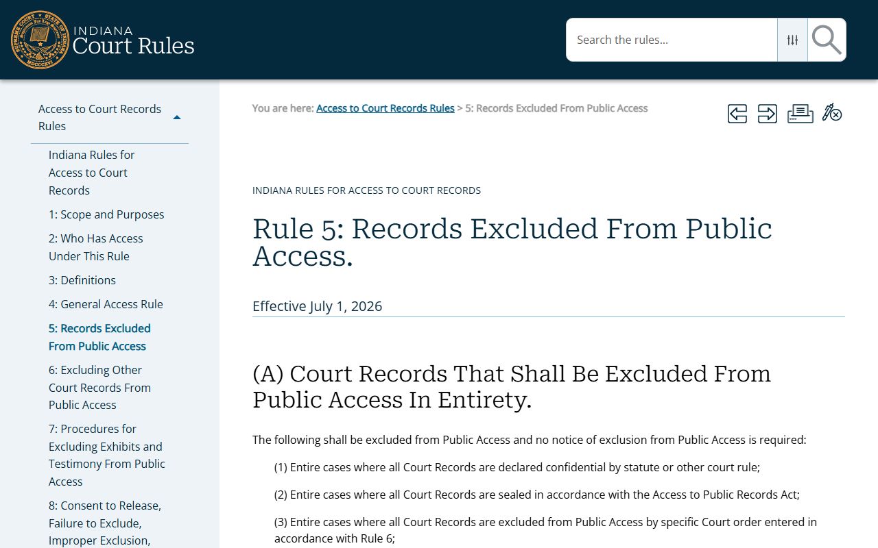 Spencer County court records Indiana Rule 5 access source
