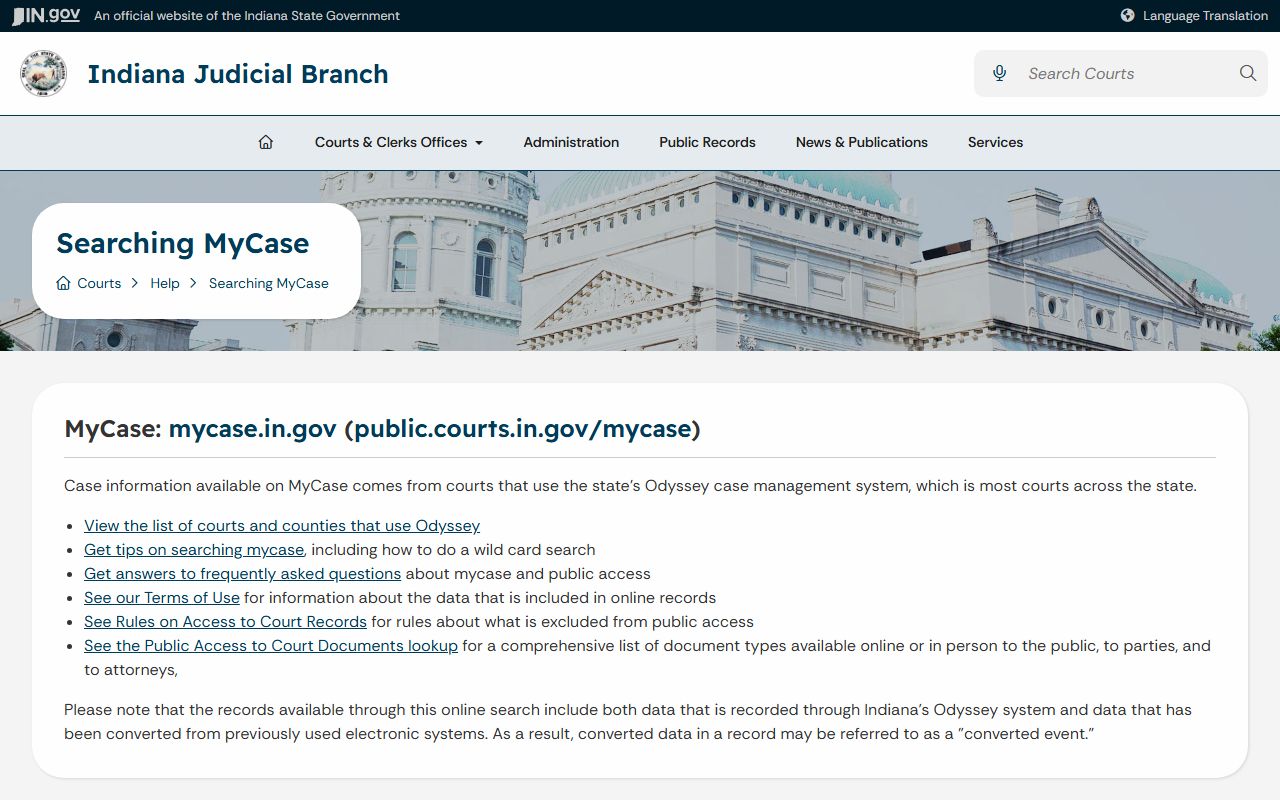 Spencer County court records MyCase help page