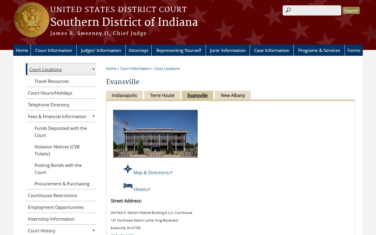 Spencer County federal court records Evansville Division courthouse