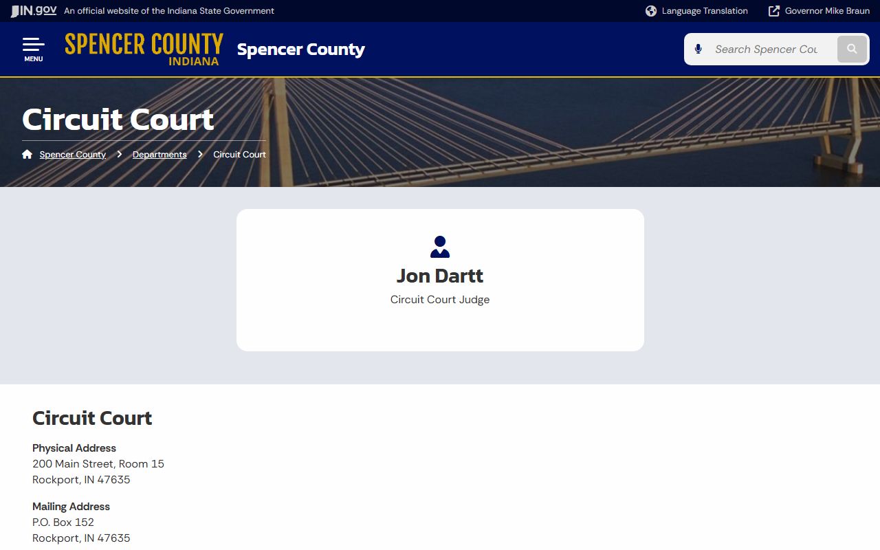 Spencer County Circuit Court records and judge contact page
