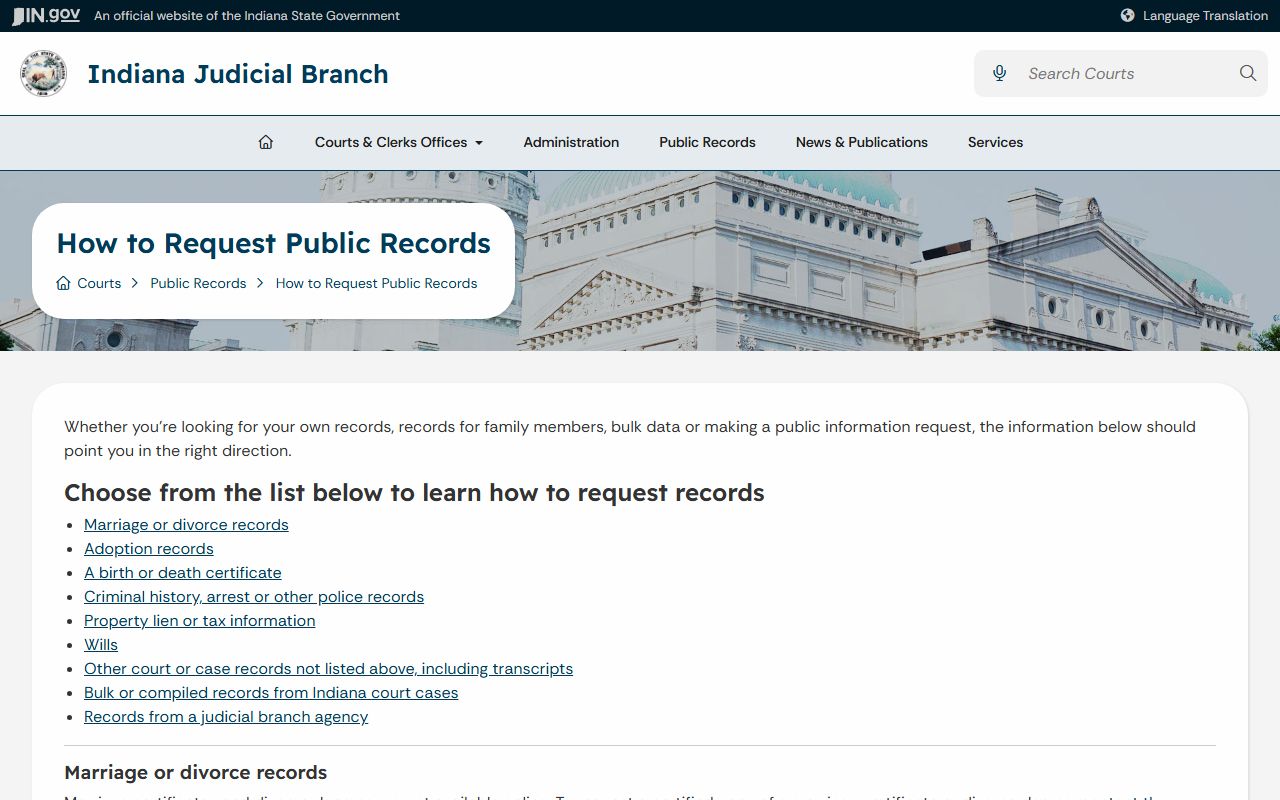 Spencer County court records request instructions