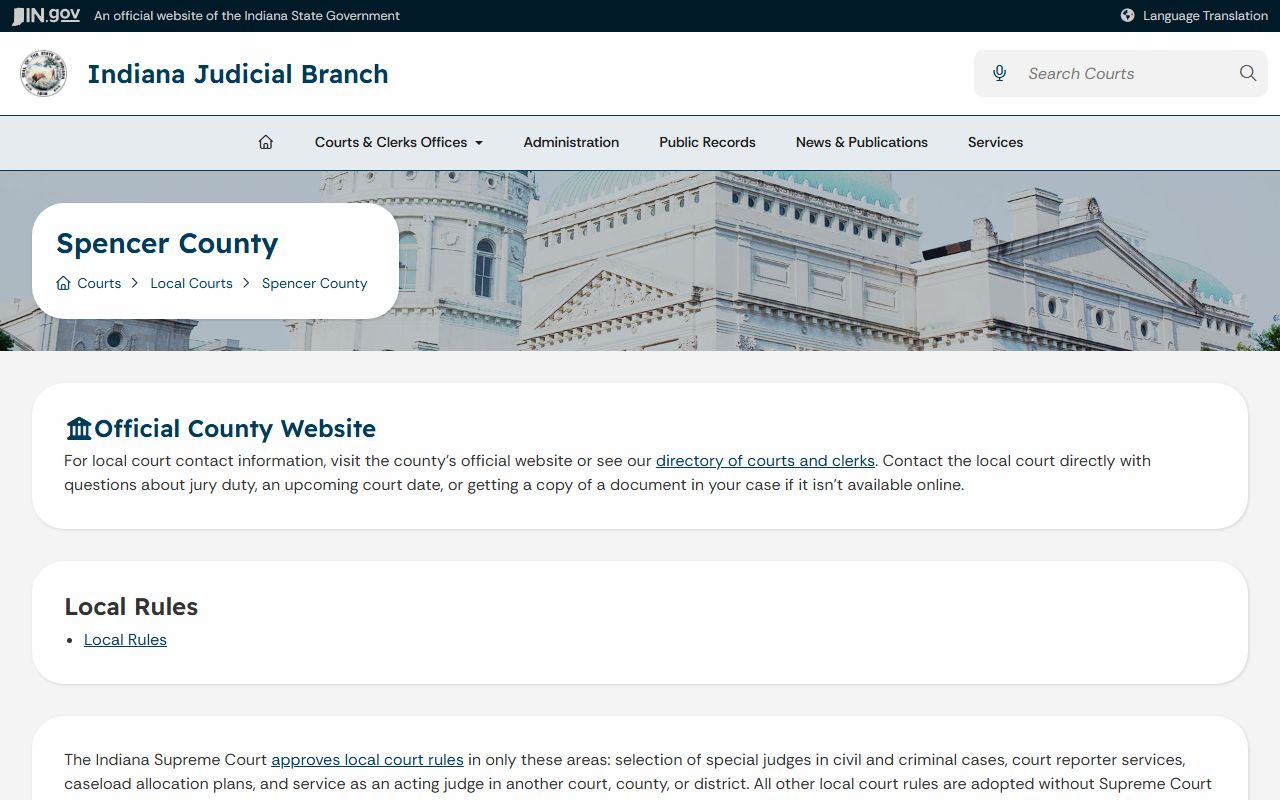 Spencer County court records Indiana Judicial Branch local page