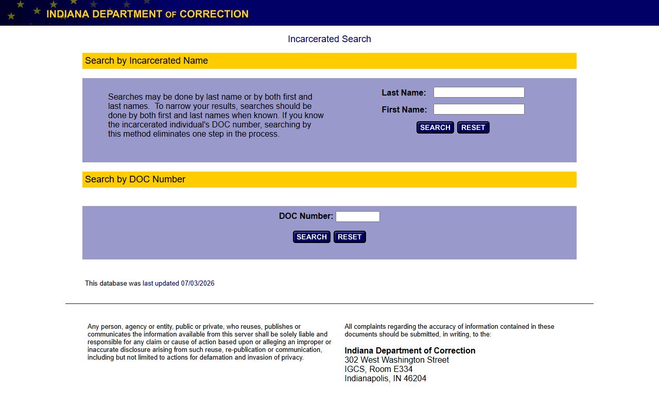 Spencer County inmate records IDOC offender locator