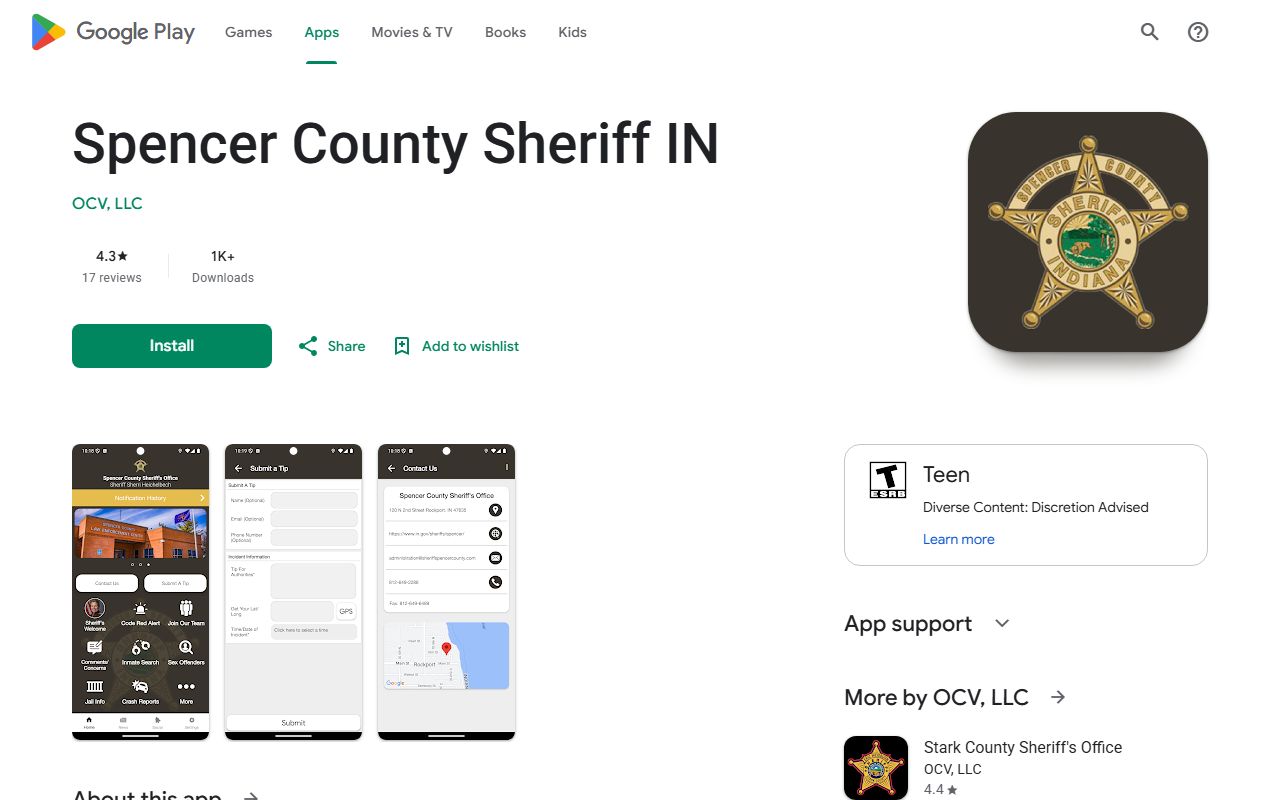 Spencer County inmate records sheriff Android app