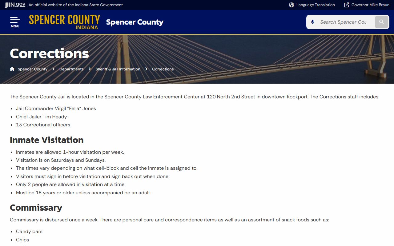 Spencer County inmate records corrections page