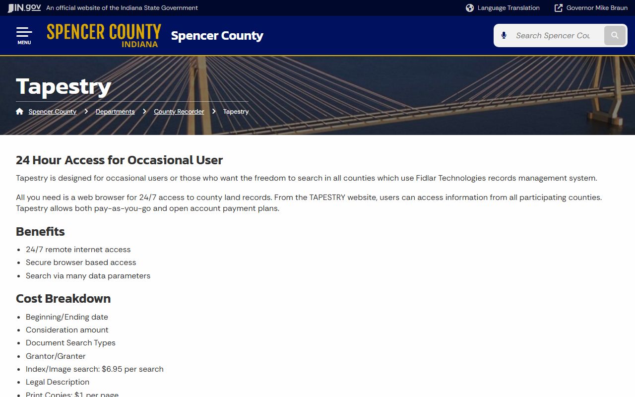 Spencer County probate records and recorder Tapestry search