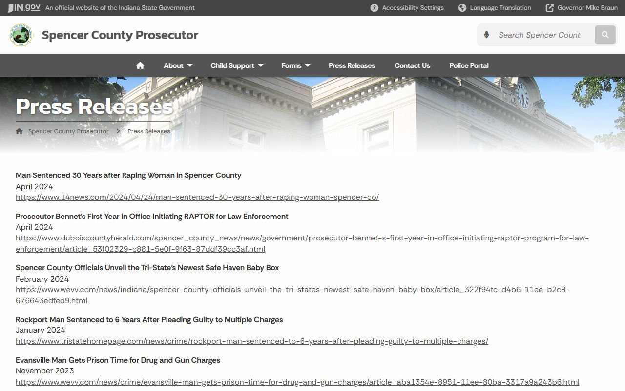 Spencer County traffic court records prosecutor press releases